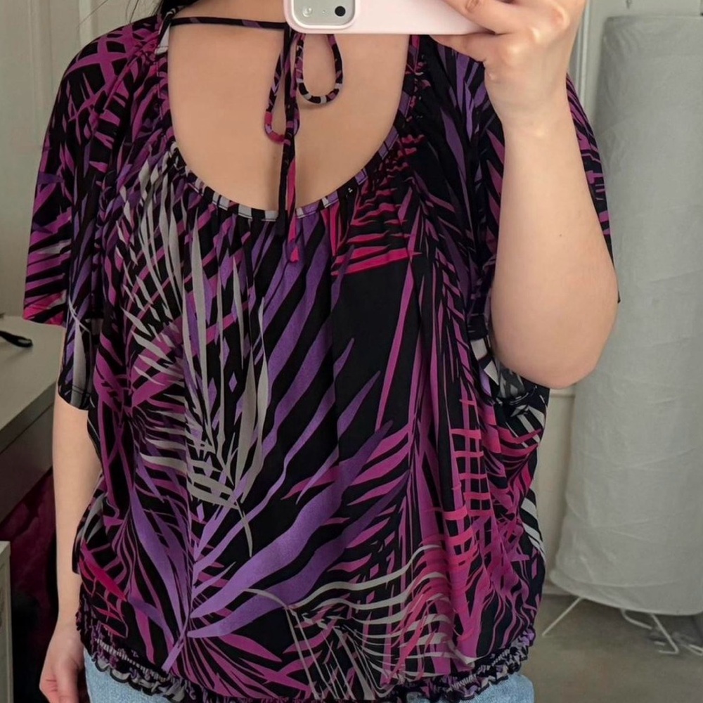 Apt. 9 Women's Palm Print Blouse - Black and Purple - Picture 4 of 6